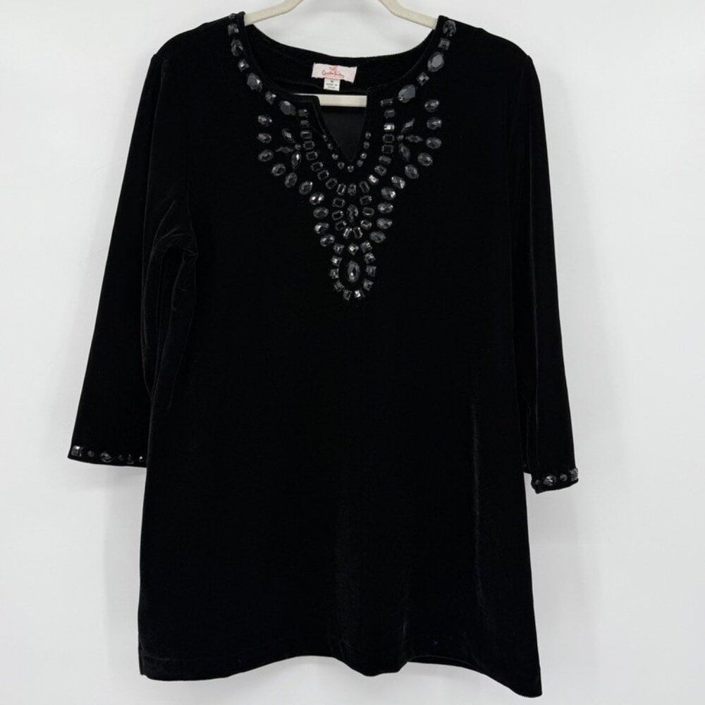VTG Quacker Factory Womens Black Velvet WitchyGoth Top Medium Romantic Goth Vamp